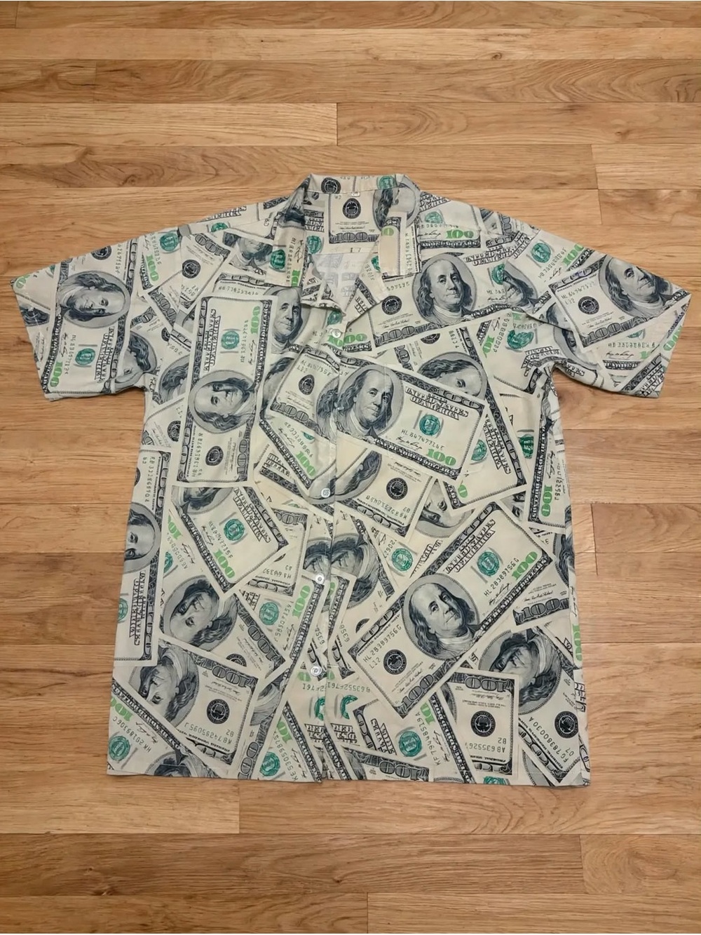 Men's Short Sleeve Money Print Button-Up Shirt - hip hop size medium